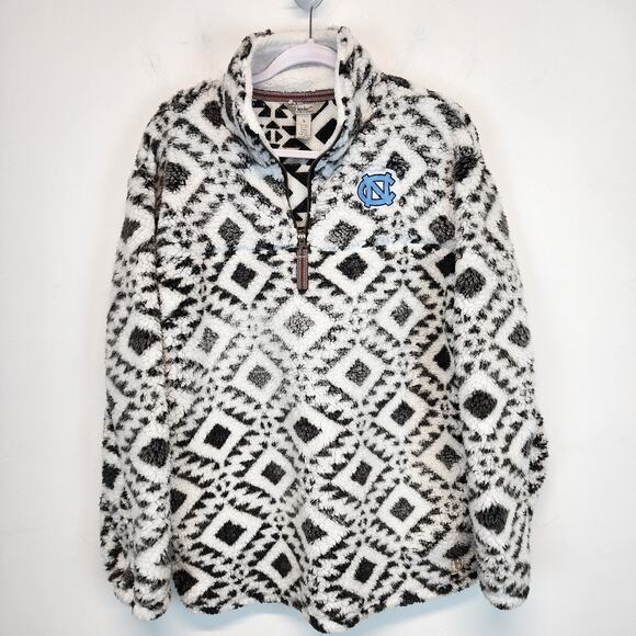 North Carolina Tar Heels 1/4 Zip Sherpa Jacket Size L Gray Relaxed Aztec Print - Picture 7 of 12